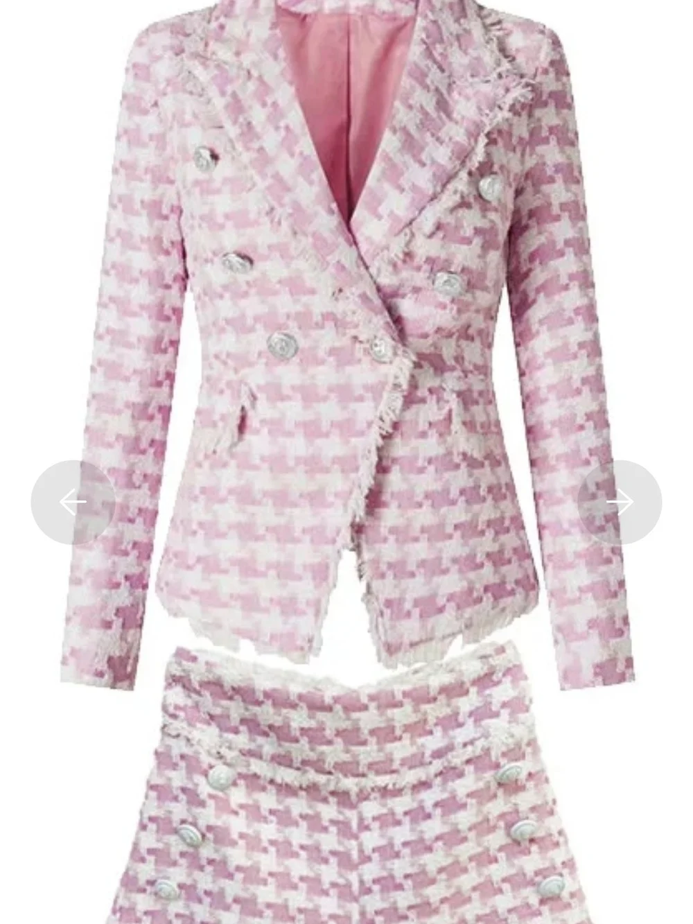 Pink White Houndstooth Bouble Breasted Tweed Blazer & Shorts NWOT  Size S